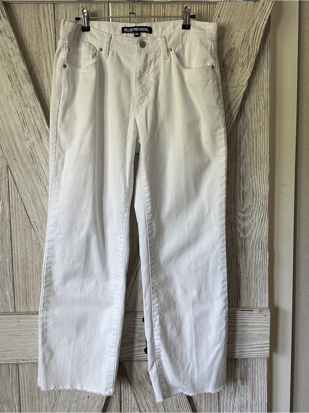 Blue Revival High Waisted Cropped Wide Leg Raw Hem Jean